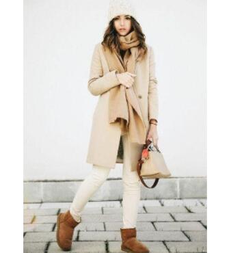 camel coat and scarf match with yoga pants